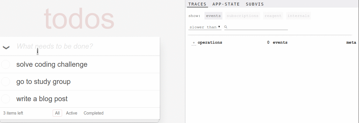 re-frame trace demonstrating keyword and time filtering
